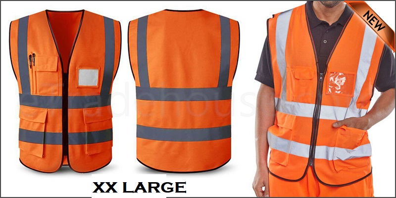 Orange Hi Vis High Viz Visibility Vest Waistcoat Safety  with pockets -X Large 70X64